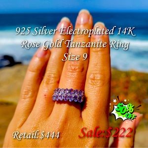 925 Sterling Silver 14K Rose Gold Plated Tanzanite Ring Size 9